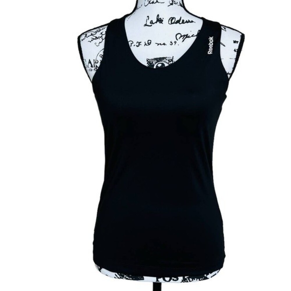 Reebok black top women workout ready racer back  top with logo straps size S
